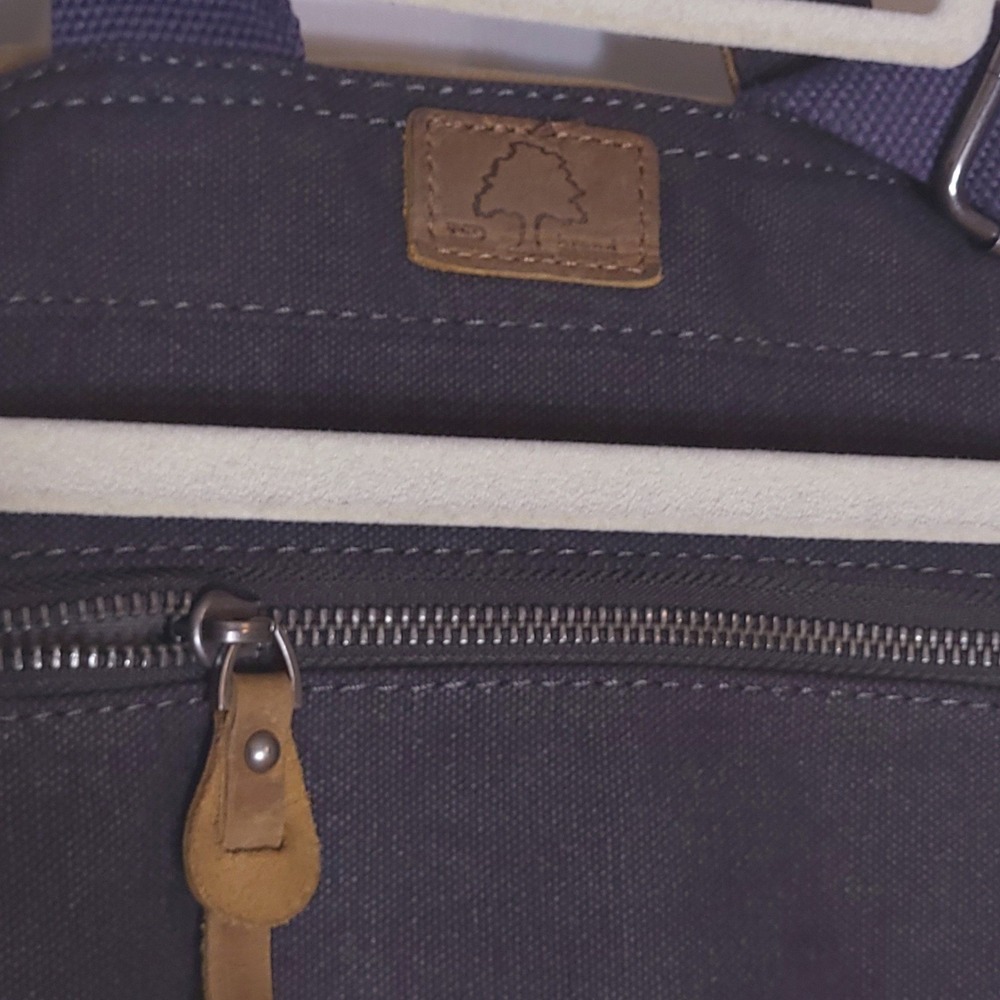TSD Brand Earth & Style Canvas Leather Backpack Navy Blue & Tan Rugged Rucksack - Picture 4 of 11
